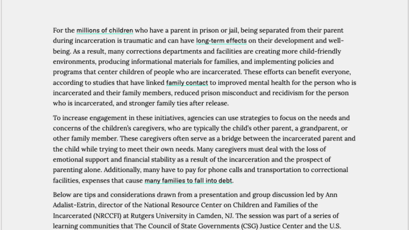 Tips for Engaging Caregivers of Children with Incarcerated Parents in Reentry Programming cover