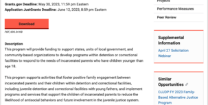OJJDP FY 2023 Addressing the Needs of Incarcerated Parents and Their Minor Children solicitation page