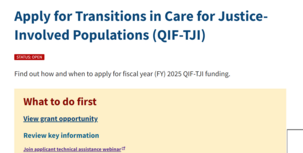 Apply for Transitions in Care for Justice-Involved Populations (QIF-TJI)