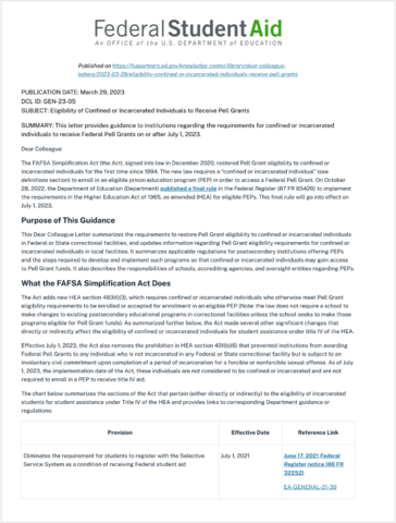 Pell Guidelines webpage