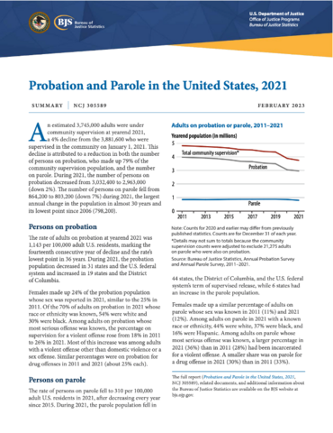 Probation and Parole in the United States, 2021