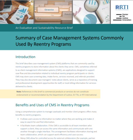 Resource Brief: Case Management Systems Commonly Used by Reentry Programs 