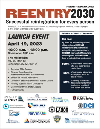 Missouri Reentry 2030 Launch Event flyer