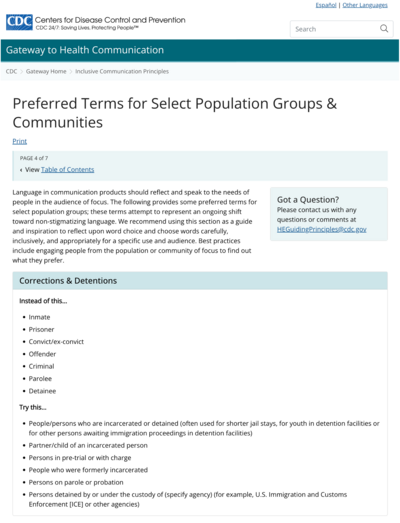 Preferred Terms for Select Population Groups & Communities homepage