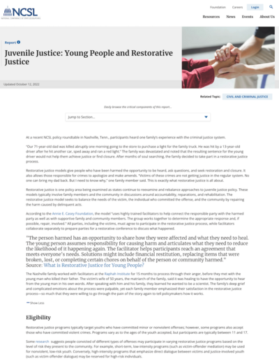 Juvenile Justice: Young People and Restorative Justice online report