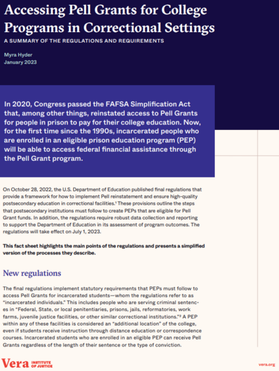 Accessing Pell Grants for College Programs in Correctional Settings