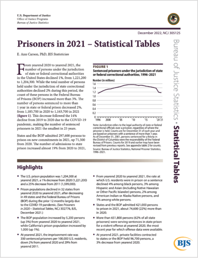 Prisoners in 2021 report cover