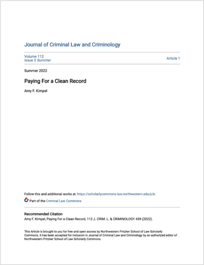 Paying for A Clean Record journal article cover