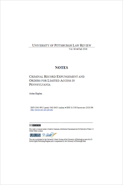CriminalRecordExpungementandOrdersforLimitedAccessinPennsylvaniaCover