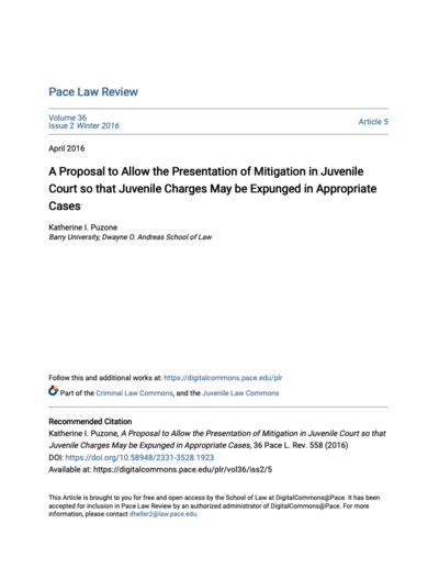 A Proposal to Allow the Presentation of Mitigation in Juvenile Court Cover