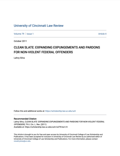 Clean Slate: Expanding Expungements and Pardons for Non-Violent Federal Offenders Cover