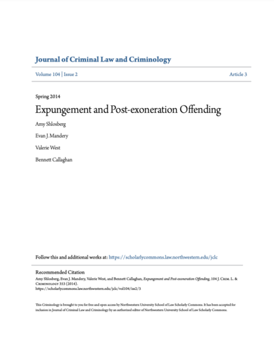 Expungement and Post-exoneration Offending Cover