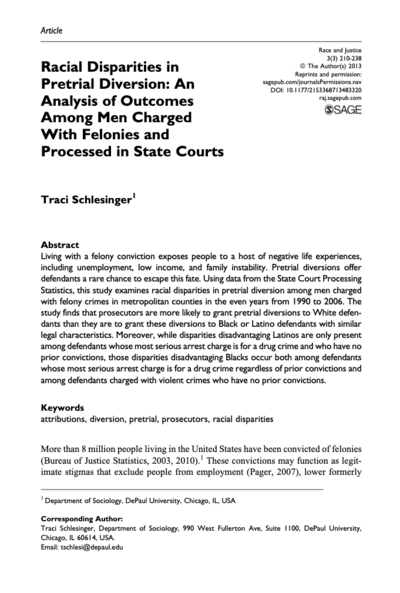 Racial Disparities in Pretrial Diversion Cover