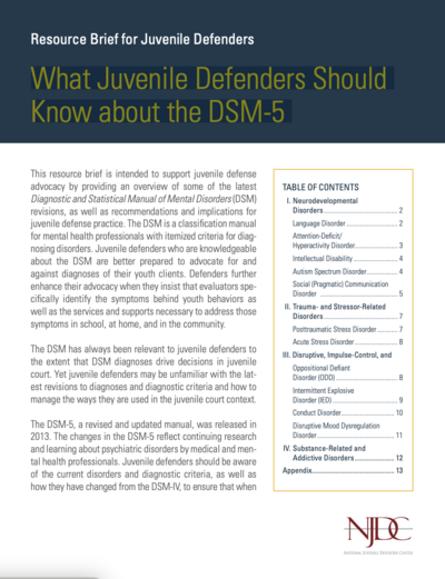 What Juvenile Defenders Should Know about the DSM-5 Cover