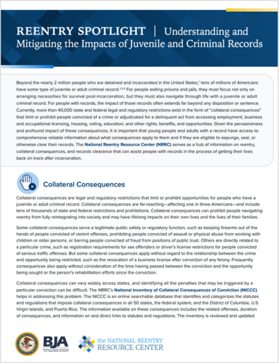 Reentry Spotlight: Understanding and Mitigating the Impacts of Juvenile and Criminal Records