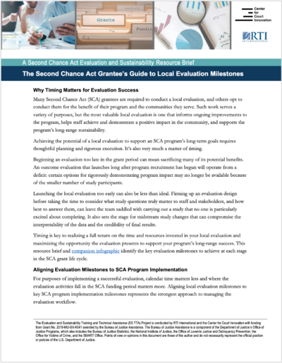SCA Grantees Eval Milestones resource brief