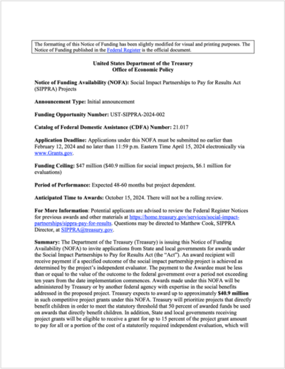 SIPPRA FY 24 notification of funding availability page