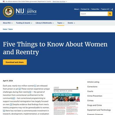 Five Things to Know About Women and Reentry Article Screenshot