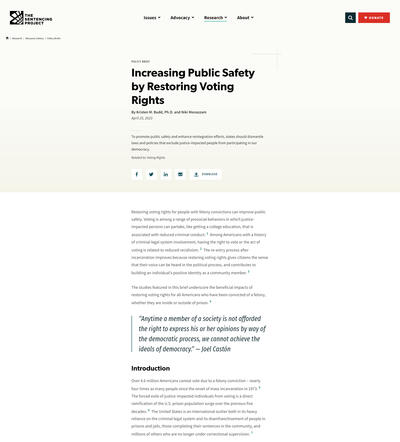 Increasing Public Safety by Restoring Voting Rights 