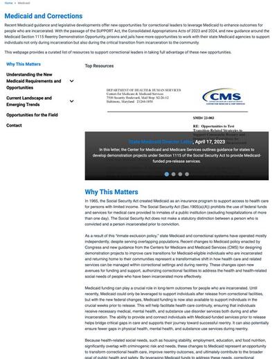 Preview of Medicaid and Corrections Website