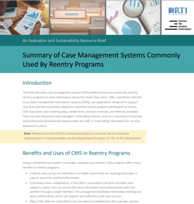Resource Brief: Case Management Systems Commonly Used by Reentry Programs 
