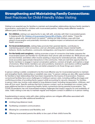 Strengthening and Maintaining Family Connections: Best Practices for Child-Friendly Video Visiting