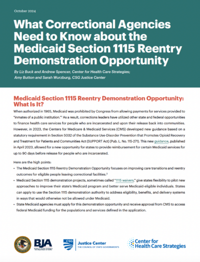 What Correctional Agencies Need to Know about the Medicaid Section 1115 Reentry Demonstration Opportunity