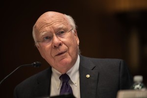 Photo of Senator Leahy speaking at a hearing. 